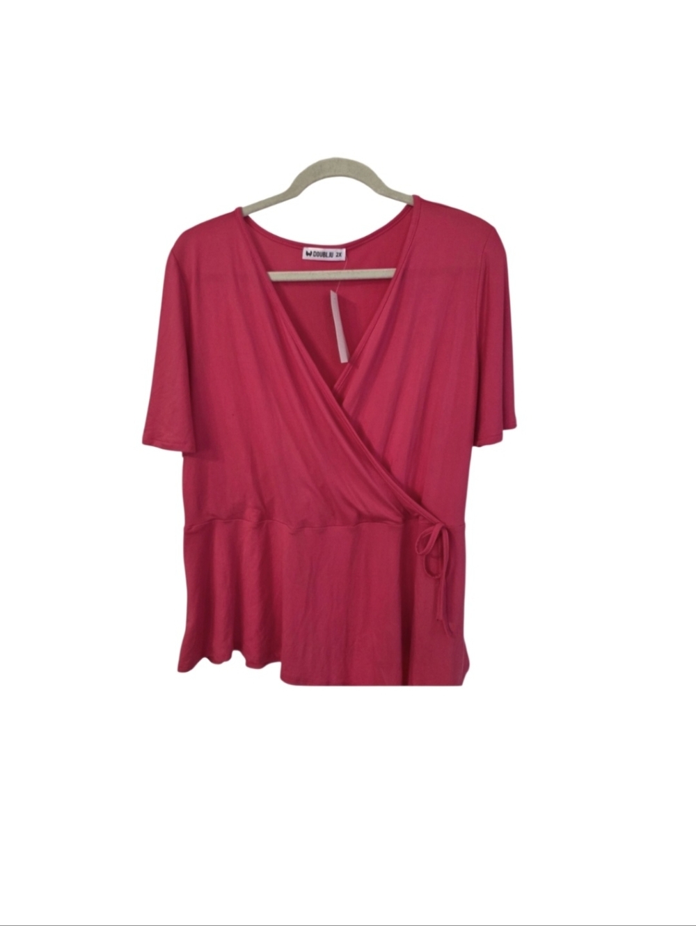 Women's Pink Faux Wrap Top With Asymmetrical Hem 2X